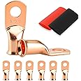 HOUSUN Battery Cable Ends, 8PCS 2 Gauge Wire Connectors 5/16 Copper Wire Lugs, Bare Copper Eyelets with Heat Shrink Tubing