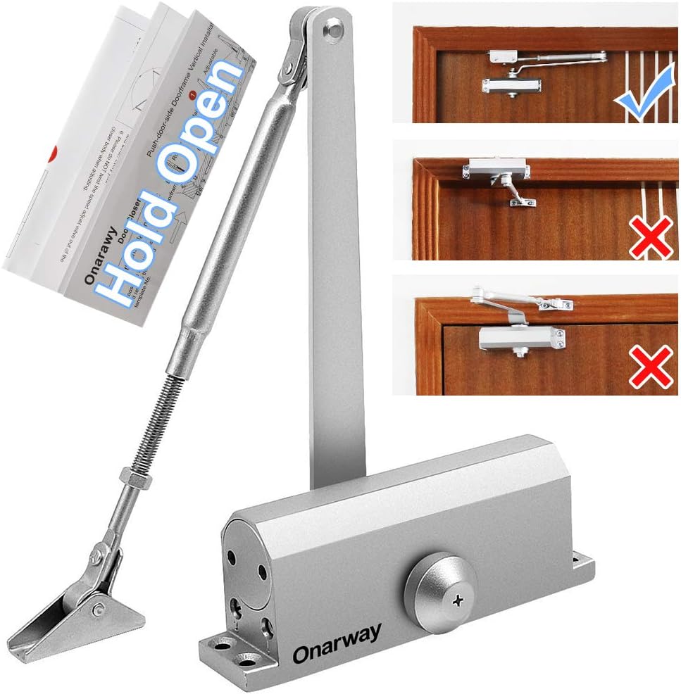 Onarway Automatic Door Closer Hold Open Size 3 Parallel Installation Spring Hydraulic Door Closure Aluminum Alloy Body, for Residential and Commercial Use, for 45~60 kg Door