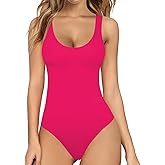 MANGOPOP Women's Tank Top Bodysuit Scoop Neck Sleeveless Body Suits Sexy U-Back Backless Going Out Tops, Rose Pink Medium