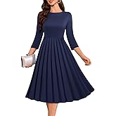 DRESSTELLS Women's Cocktail Dresses, Formal Wedding Guest Church Vintage Tea Party 3/4 Sleeve Pleated Dress