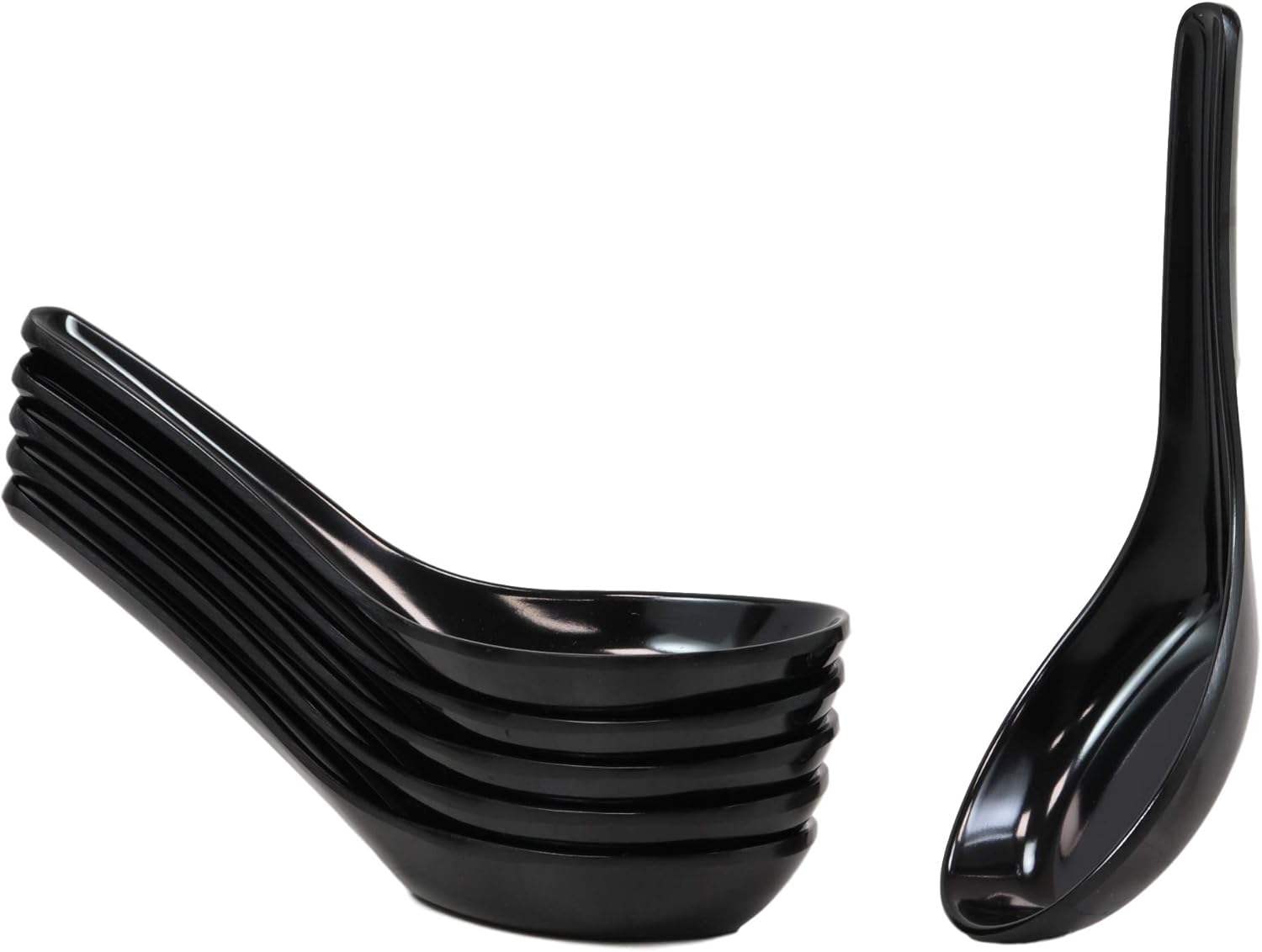 Ebros Contemporary Glossy Black Melamine Soup Spoons Pack Of 6 Set Ramen Noodles Eating Spoon For Kitchen And Dining Asian Japanese Chinese Cuisine Restaurant Supply Dishwasher Safe 1 oz Capacity