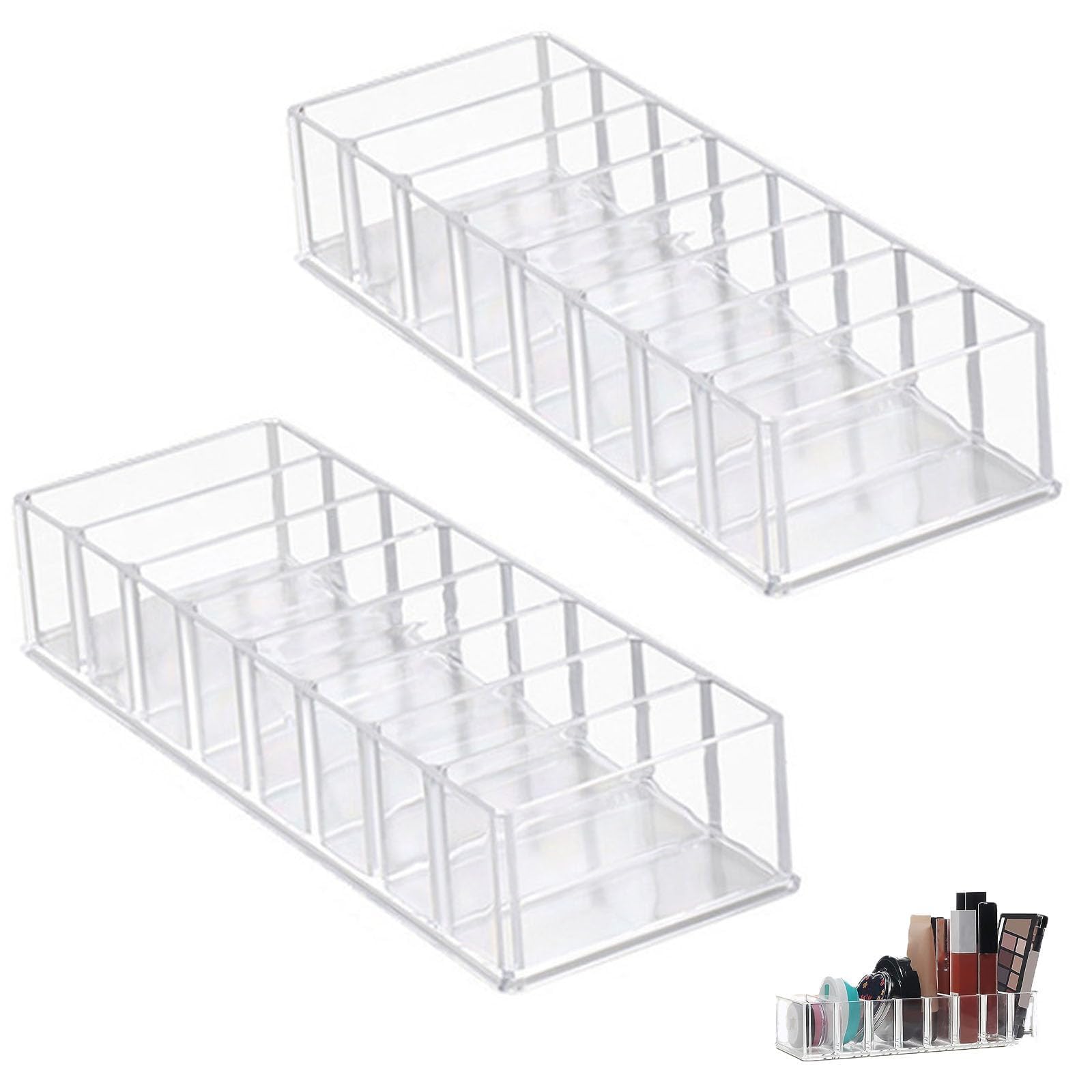 2Pcs Makeup Drawer Organiser, Clear Make up Drawer Organiser, Lipstick Organisers, Dressing Table Organisers Suitable for Organizing Cosmetics Jewelry and Office Supplies