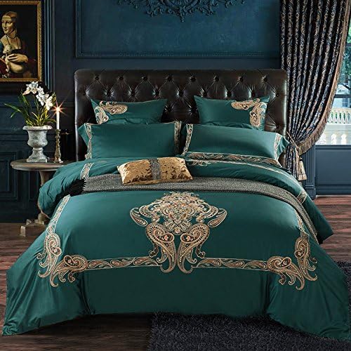 Svetanya Dark Green Paisley Duvet Cover Set(No Comforters) 800TC Soft Embroidery Egyptian Cotton 4 Pieces Full Size 78"x90"(200x230cm)