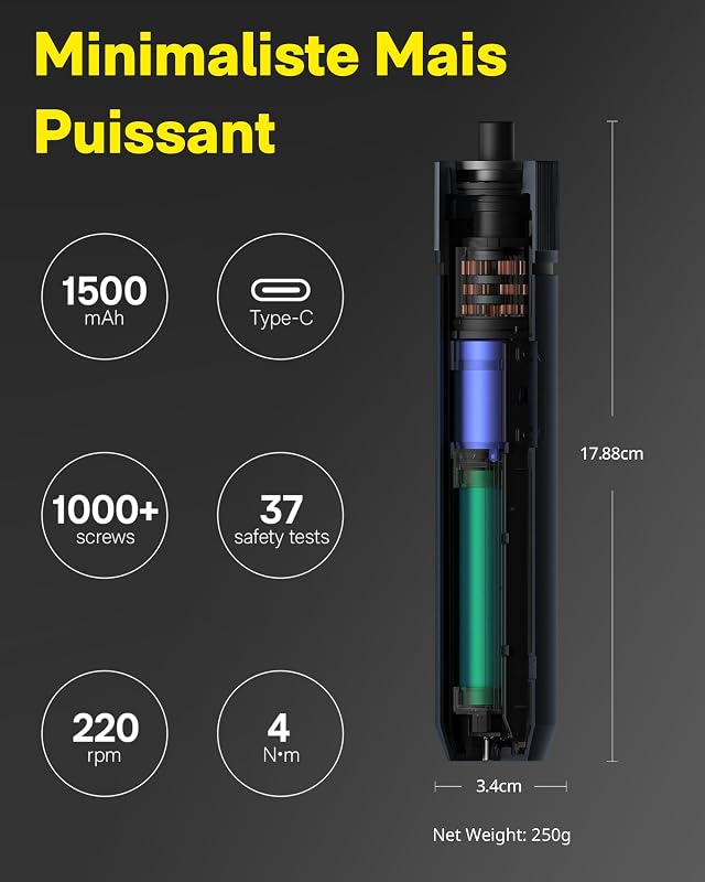 Visseuse sans Fil 3,6V 4N.m, 12 embouts S2 USB-C 1500mAh