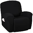 H.VERSAILTEX Super Stretch Recliner Cover Recliner Couch Covers Recliner Chair Cover Form Fitted Non Slip Reclining Slipcovers for Standard Large Recliner, Soft Thick (1 Pack, Black)