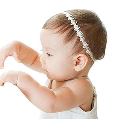 Rqj Newborn Christening Headband Baptism Halo Toddler Elastic Lace