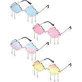 Weewooday 4 Pairs Cloud Sunglasses Raindrop Rimless Cute Sunglasses Funny Heart Flame Shaped Disco Glasses for Women Men