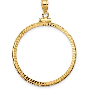Jewelry Stores Network American Eagle Coin Bezel Pendant in 10 Karat Yellow Gold, Screw Top Diamond-Cut Reeded Border Frame,