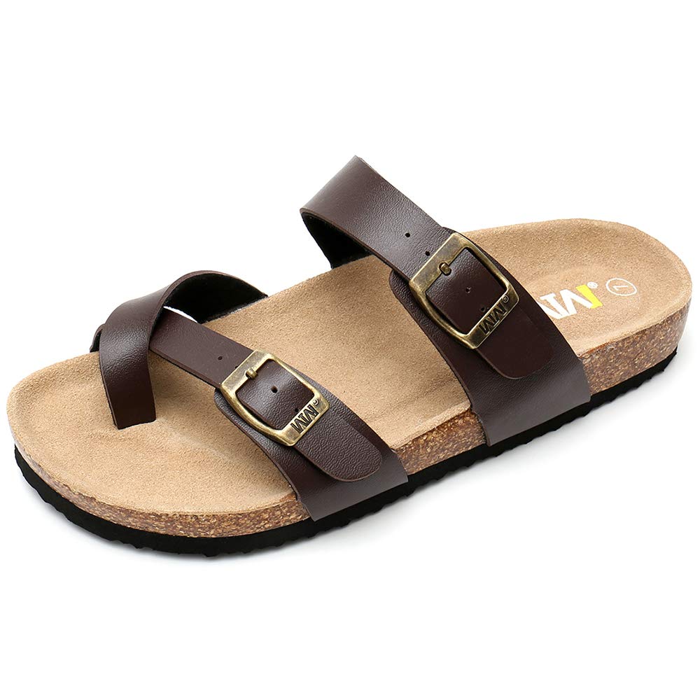 WTWWomen's Cork Slide Sandals - Cow Suede Comfort Sandals for Women with Adjustable Strap Buckle Open Toe Beach Sandals