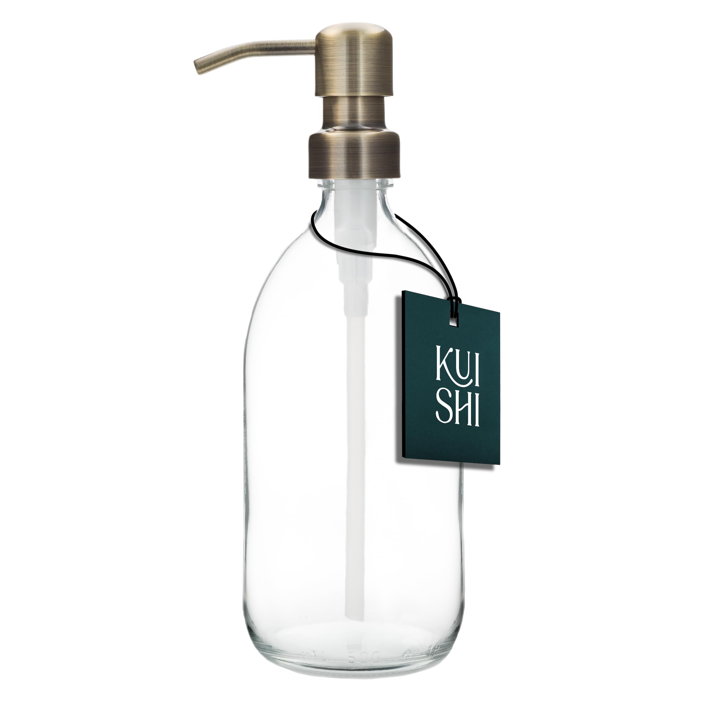Kuishi 500ml Glass Soap Dispenser with Gold Stainless Steel Pump - Refillable BPA-Free Hand Soap Dispenser for Kitchen & Bathroom, Clear