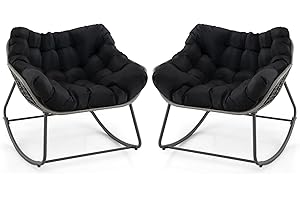 Giantex Set of 2 Outdoor Rocking Chair with Padded Cushion, Oversized Papasan Chair, PE Rattan, Egg Rocker for Reading, Front