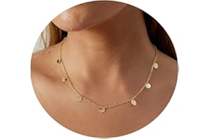MIDEEO 14K Gold Leaf Pendant Necklaces for Women Dainty Sun Coin Choker Medallion Moon Star Necklace Minimalist Jewelry
