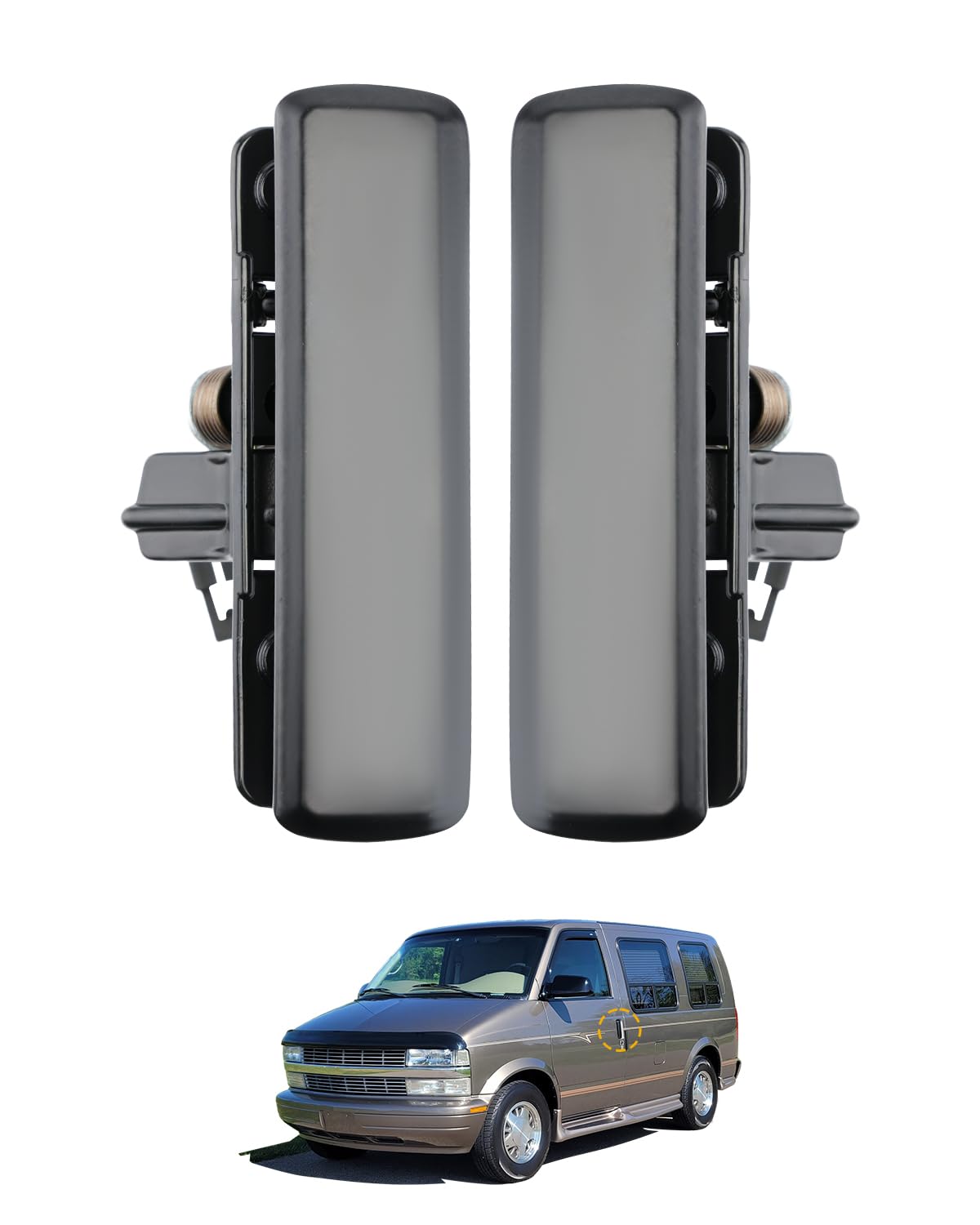 Photo 1 of Metal Exterior Door Handle Set (Pair), Compatible with 1985-2005 Chevy Astro, GMC Safari Van, Outside Front Left Driver & Right Passenger Side, OE# 77192, 77193, GM1310108, GM1311108, Outer Handle
