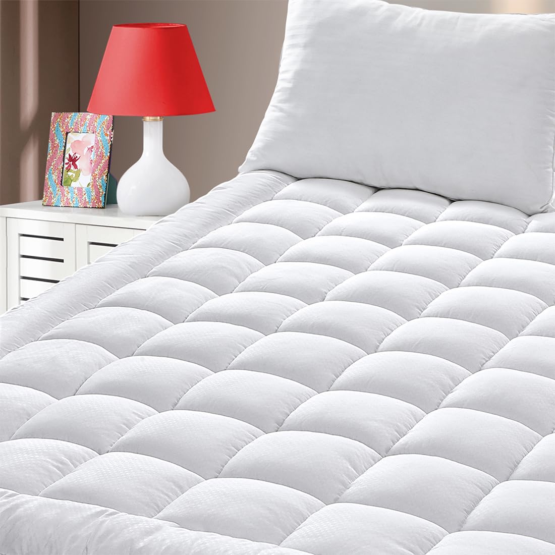 Photo 1 of GERHOME Twin Size Quilted Fitted Mattress Pad Cover with Deep Pocket Fitted 8" - 21", Ultra Soft and Comfortable, Breathable (White, Twin)