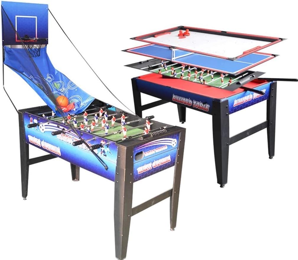 WDXN Combination Game Table Set Indoor Game Table 5 in 1 Entertainment Table 48" with Soccer Foosball Pool Table Table Tennis Basketball Slide Hockey for Kids
