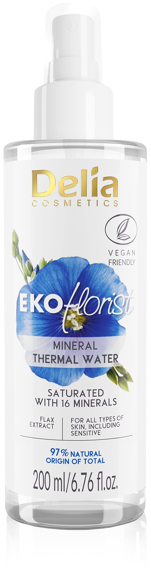 Delia Cosmetics - EKOflorist - Mineralized Thermal Water - Vegan, Natural Cosmetic with Linseed Extract - for All Skin - Nourishes, Soothes, Refreshes, Moisturizes, Reduces Sebum Production - 200ml