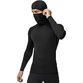 Runhit Men's Compression Shirts Hoodie with Mask Turtleneck Long Sleeve Running Base Layer Top Workout Sports Undershirts
