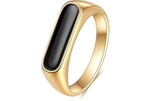 VQYSKO Signet Stainless Steel Band Ring18k Gold Plated Fashion Cute Stacking Wedding Engagement Fidget Ring fo Women Men Teen, Size 3-12