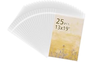 Frametory, 25 Pack 13 7/16" x 19 1/4" Acid-Free Clear Plastic Bags, Self Seal Crystal Bags for 13X19 Art Prints,Pictures,Phot