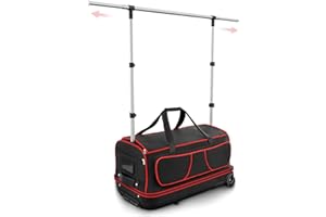HolaDream 28’’ Dance Bag with Garment Rack, Black & Red Rolling Dance Bag with Garment Rack, Upgrade Stable System & Fabric, 