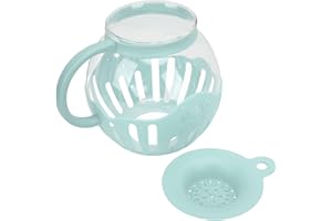 AKLOSIPY 2.13L Glass Microwave Popcorn Popper with Handle - Wide Mouth Jar for Movie Nights and Parties (Blue)