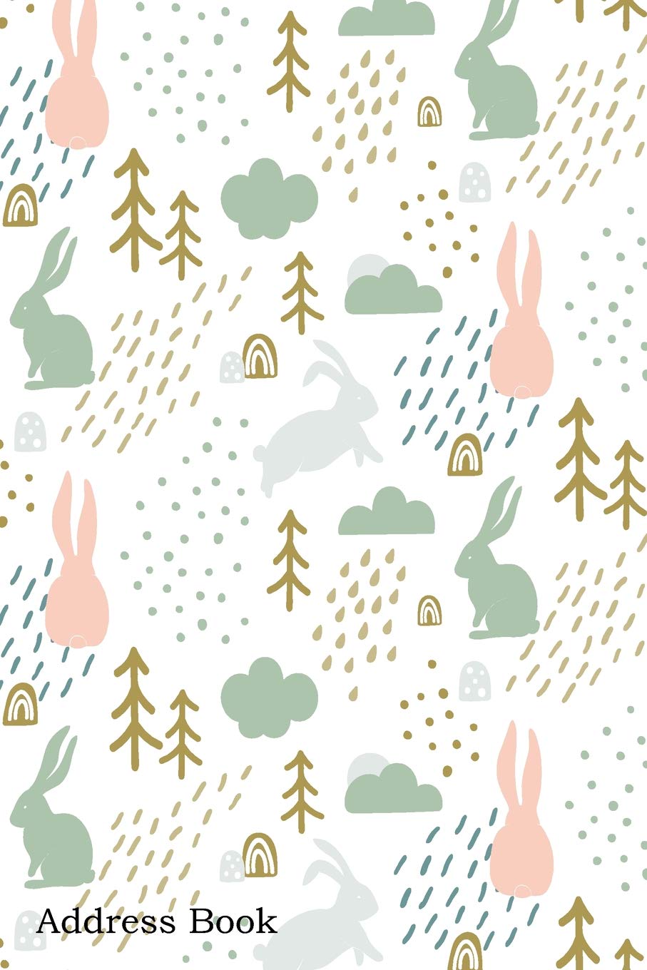 Address Book: For Contacts, Addresses, Phone, Email, Note,Emergency Contacts,Alphabetical Index With Childish Pattern Cute Bunny Silhouette Background