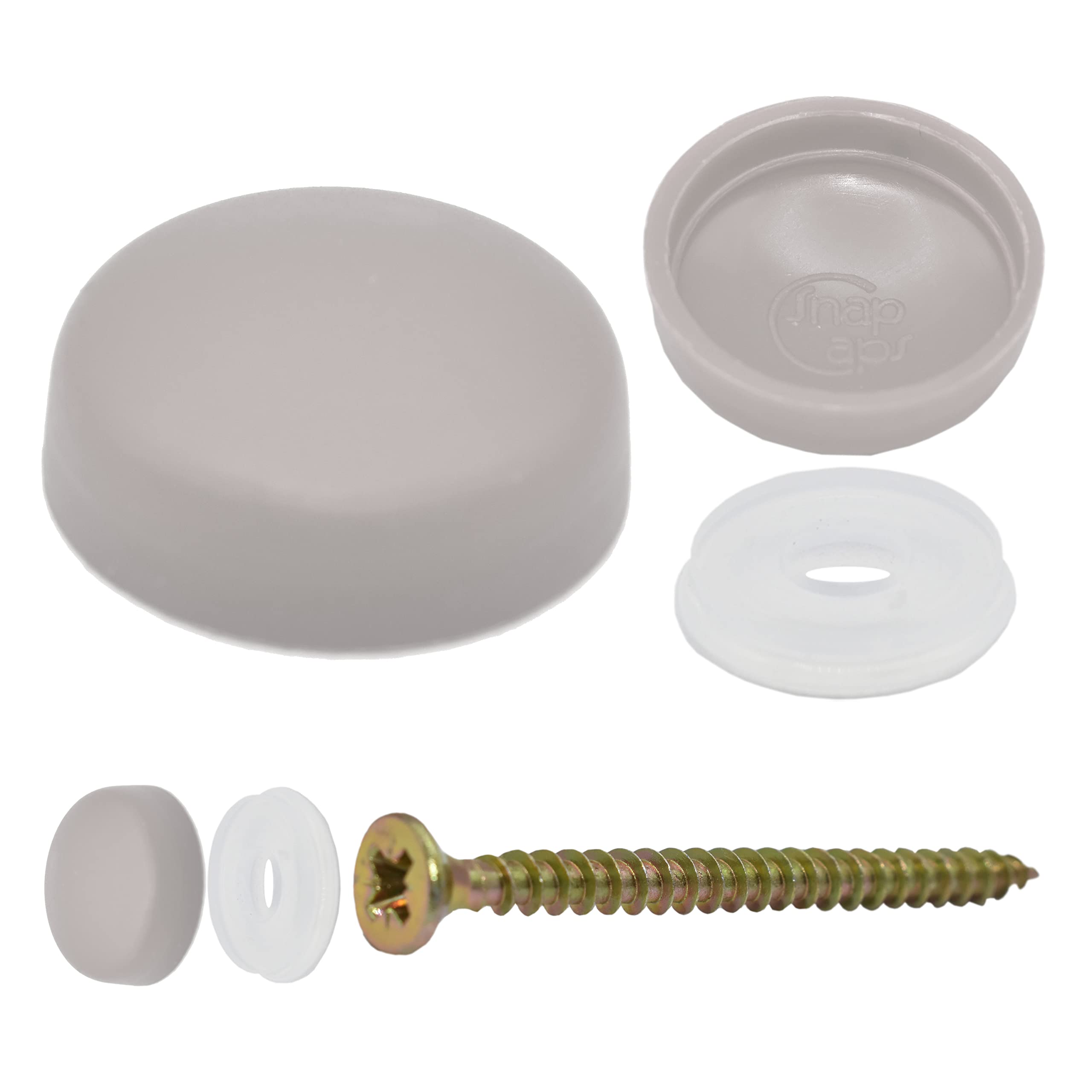 Snap-On Two Piece Dome Screw Cover Caps - Pack of 50 Large Gloss Caps & Bases : Morning Grey