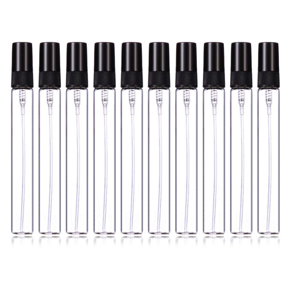 Enslz 10ml Perfume Mist Spray Bottles Refillable Mini Empty Travel Clear Refillable Atomizer Glass Bottles 10pcs (10ml, Black)