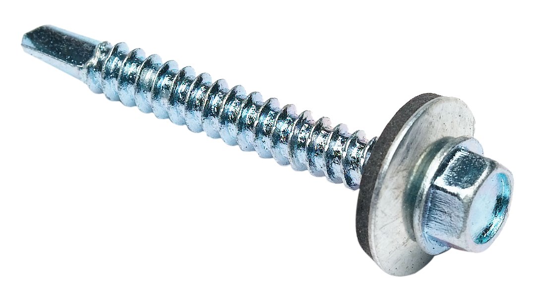 Merriway BH04084 (100 Pcs) Self Drill Hex Head Hardened Roofing Screw with Bonded Rubber Washer 6.3 x 25 mm (#12 x 1 Inch) BZP - Pack of 100 Pieces