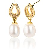 PEARLETTE Pearl Drops Dangle Earrings for Women – Hypoallergenic Sterling Silver Studs with Cubic Zirconia Accents, Elegant Real Cultured Freshwater Pearls Perfect for Daily Wear and Christmas Gifts