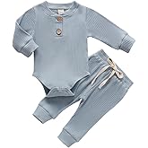 CIYCUIT Newborn Baby Boy Clothes Ribbed Knit Long Sleeve Bodysuit Pants 2-Piece Fall Winter Outfits