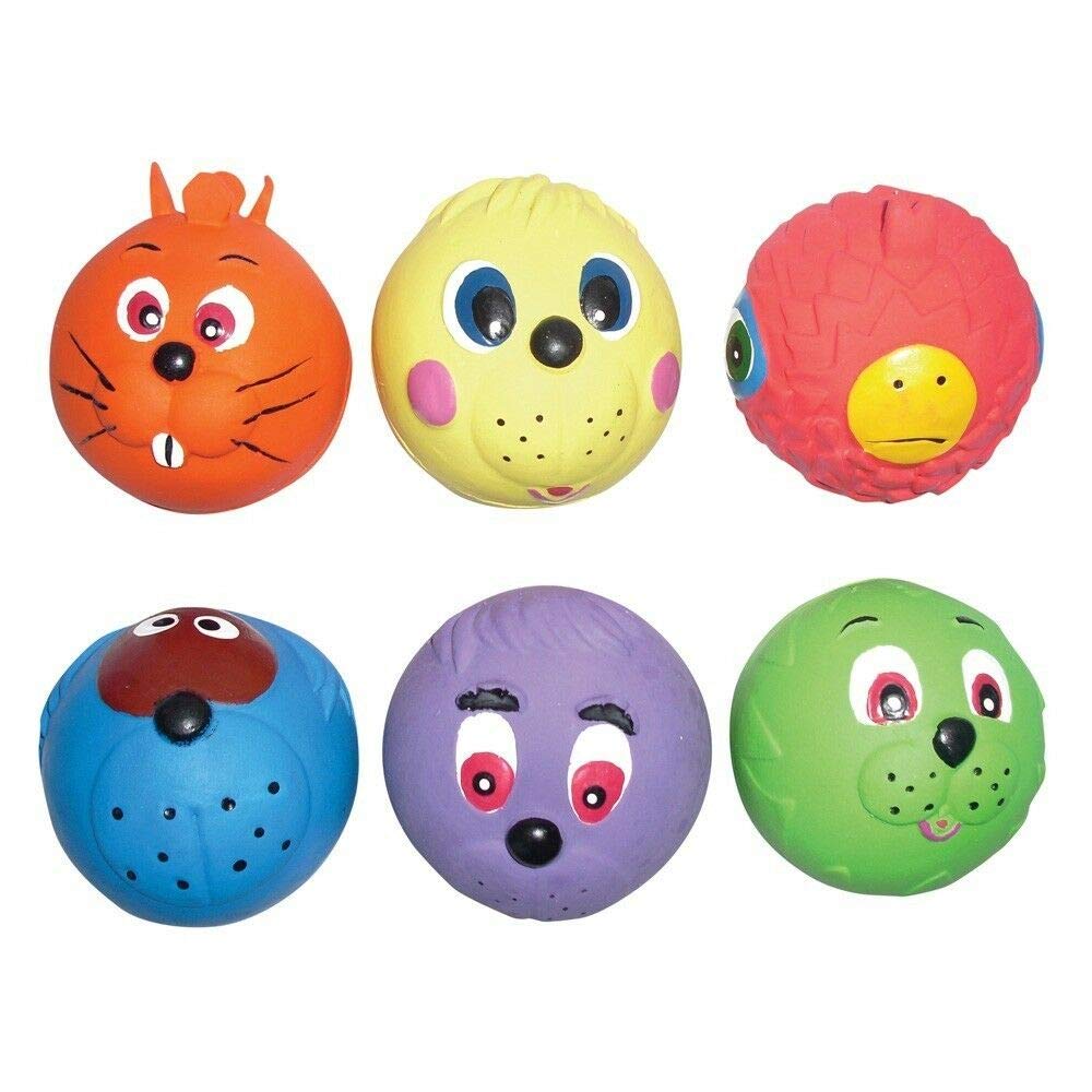 6 x Latex Faceballs Dog Puppy Toy Tennis Balls Sized Soft Squeaky Face Balls