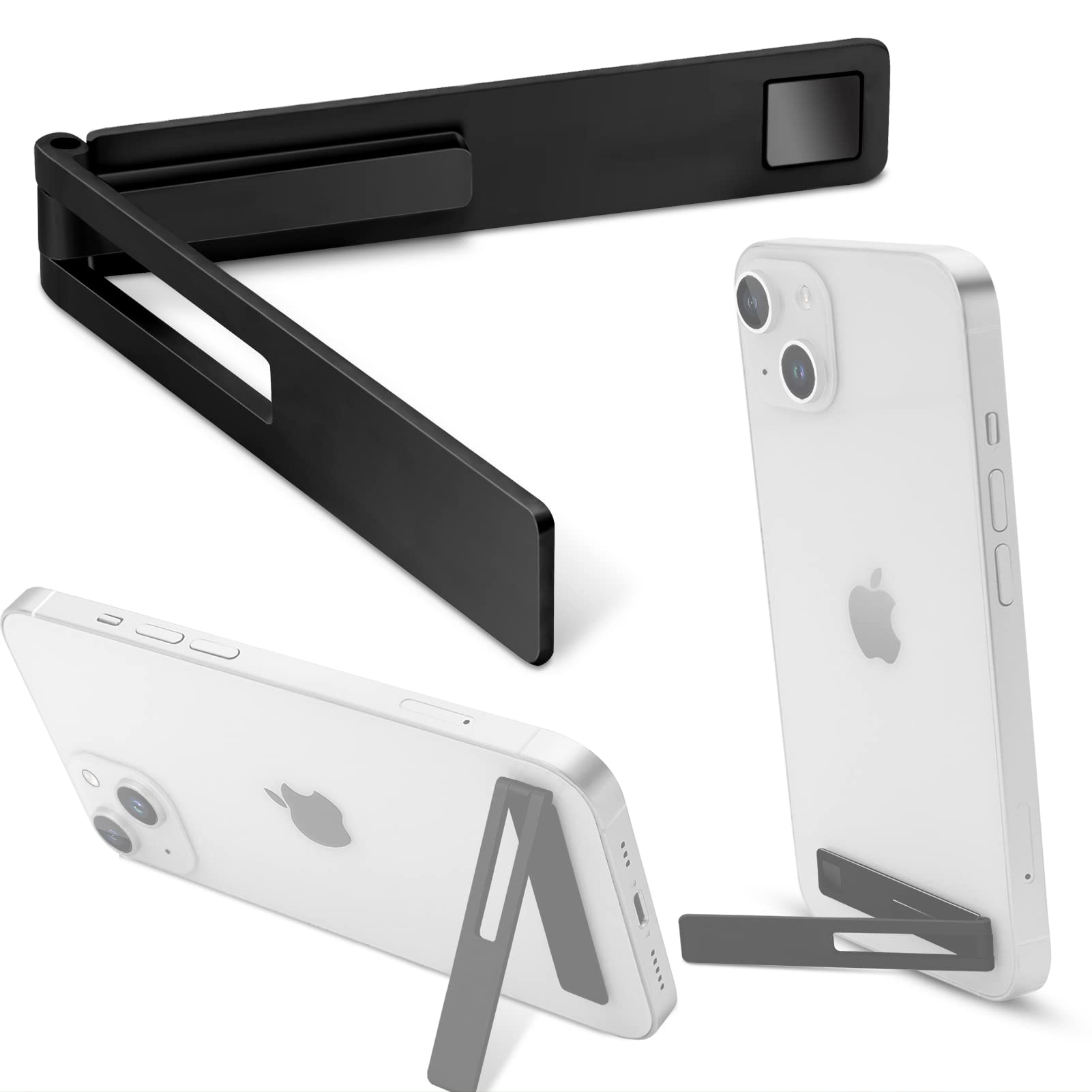 OBHEI Mini Phone Kickstand, Folding Invisible Portable Metal Cell Phone Stand Holder for Desk, Compatible with iPhone, Samsung and All Cellphones, Black
