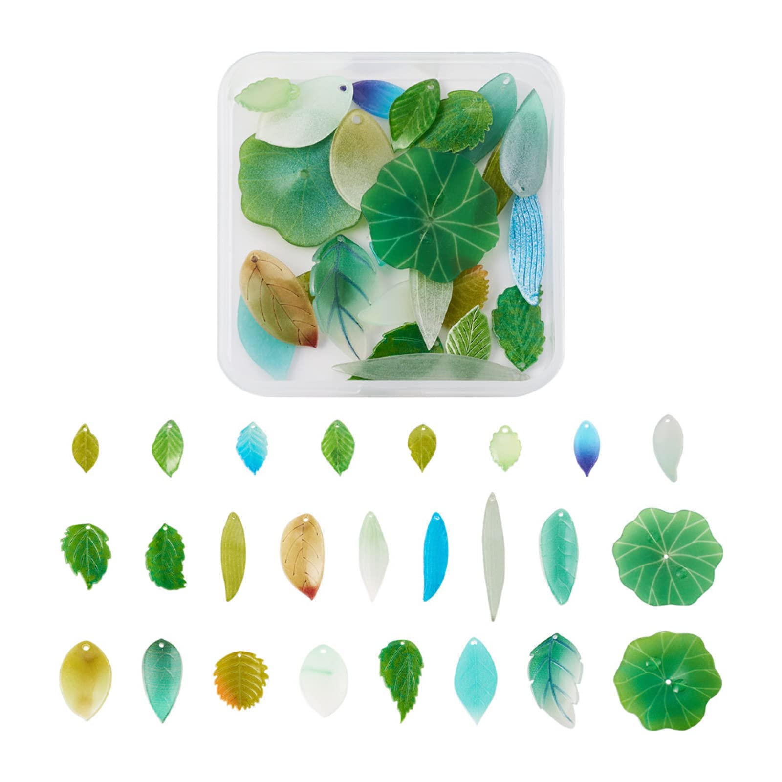 Craftdady 50Pcs Green Plastic Leaf Theme Charms Gradiant Vein Texture Lotus Leaves Charms Beads With Hole For Summer Spring DIY Jewellery Making — image 1