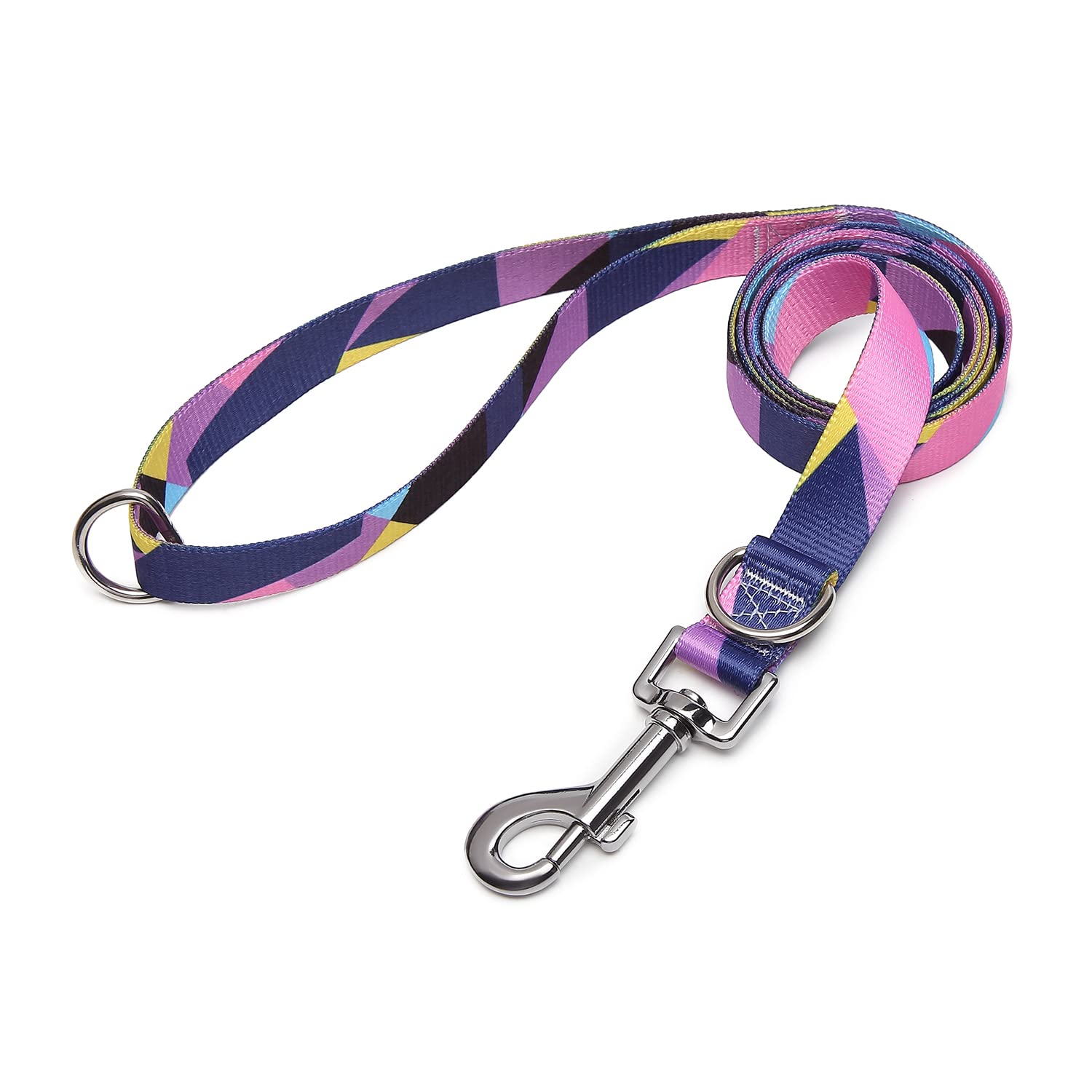 Suredoo Soft Nylon Dog Lead Leash with Colorful Patterns, Comfortable Strong Dog Training Walking Lead Leashes with 2 D-ring for Small Medium Large Dogs, (Purple Geometry)