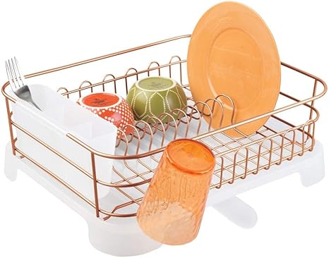 Amazon Com Mdesign Large Kitchen Countertop Sink Dish Drying Rack With Removable Cutlery Tray And Drainboard With Adjustable Swivel Spout 3 Pieces Copper Wire Clear Plastic Cutlery Caddy And Drainboard Kitchen Dining mdesign large kitchen countertop sink dish drying rack with removable cutlery tray and drainboard with adjustable swivel spout 3 pieces copper