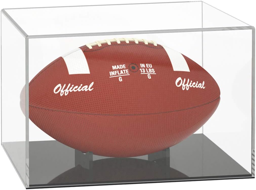 NIUBEE Acrylic Football Display Case, Clear Storage Case with Black Base, Include Support Ball Stand，12.2×7.2×8in : Sports & Outdoors