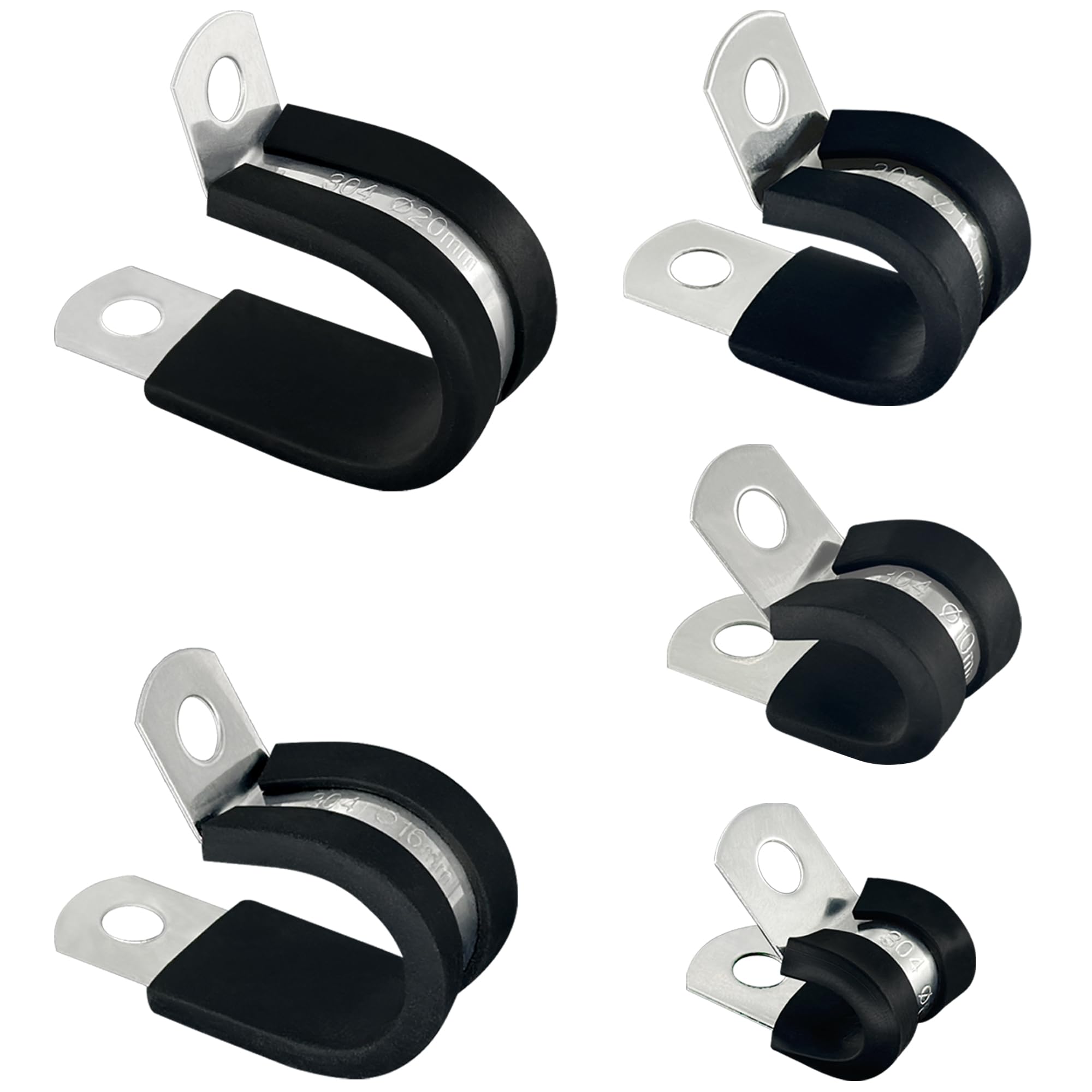 30 PCS Rubber Lined P Clips,Stainless Steel R Shape Hose Clamps in 5 Sizes