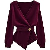 GORGLITTER Women's Wrap Cardigan Deep V Neck Long Sleeve Dressy Sweater Business Casual Outfits