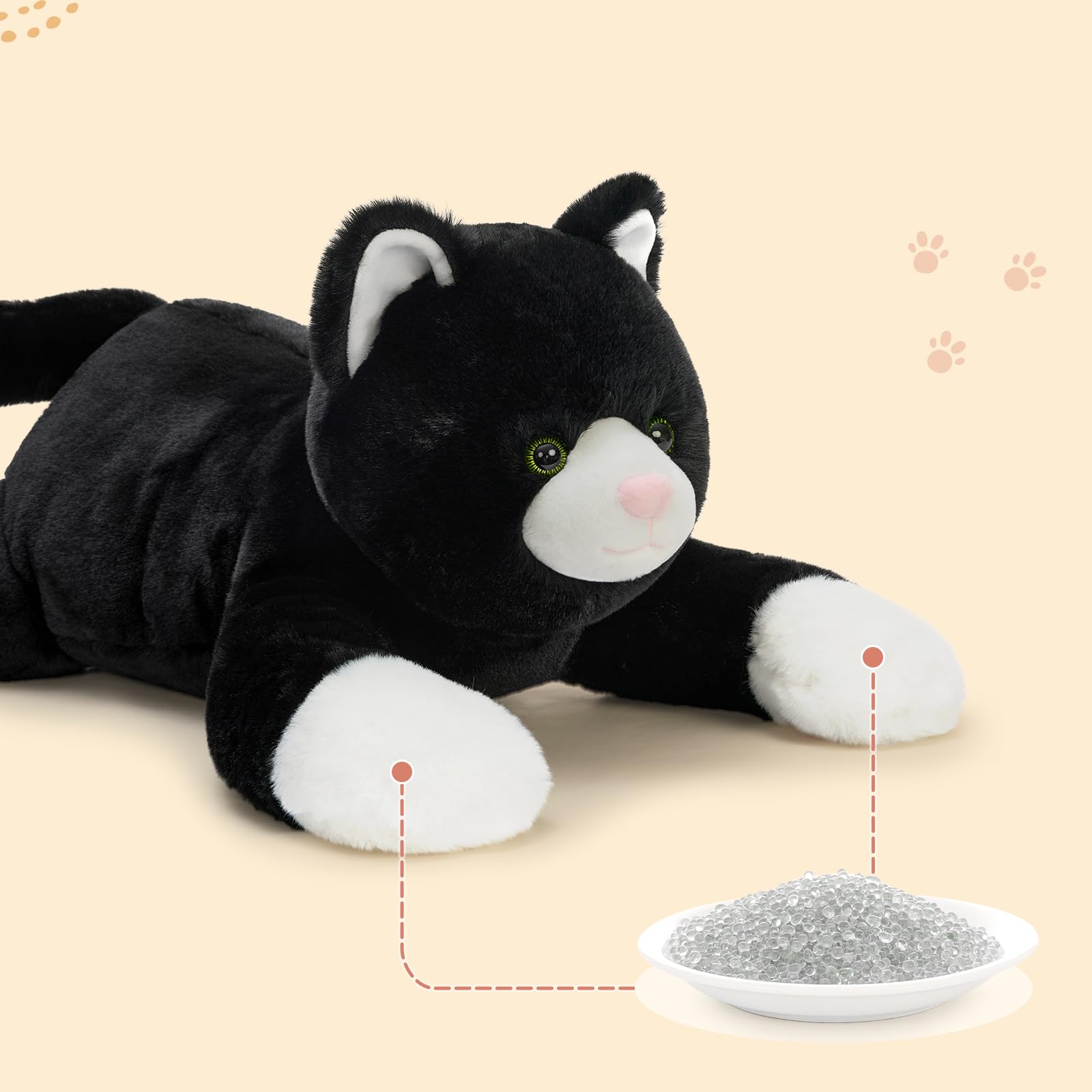 MorisMos Katze Plüschtier 80 cm Lang, Schwarzes Katzen Kuscheltier XXL, Weiches Plüschtier Katze Kissen, Liegende Katze Stofftier für Kinder, Mädchen, Jungen, Geburtstag Weihnachten Geschenk 7