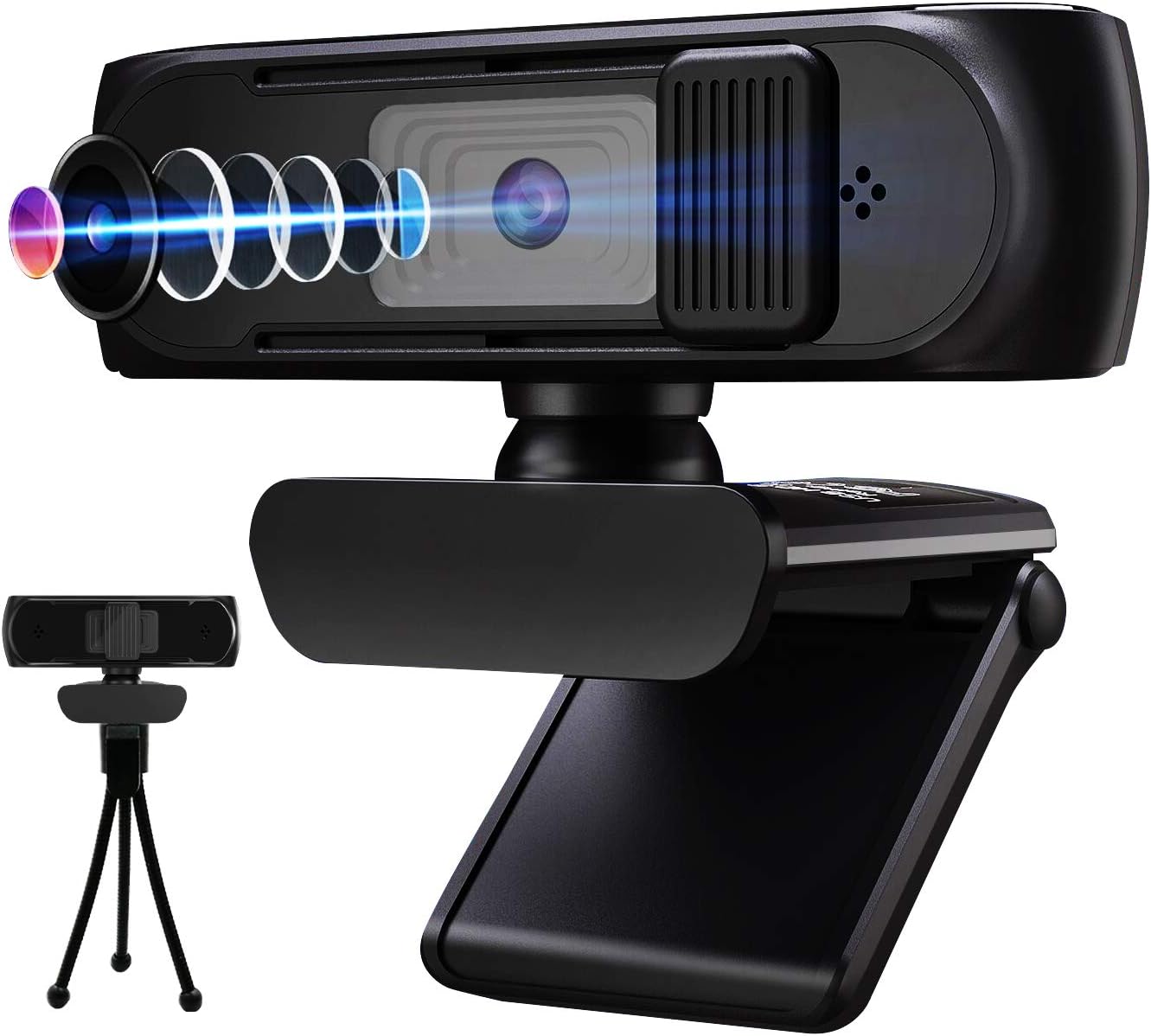1080P Webcam HD with Microphone,Streaming Computer Web Camera with Privacy Cover Free Tripod, 5M Auto-Focus,Desktop Laptop USB Webcam for Video Calling Conferencing Recording Gaming (Black)