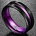 Nuncad Purple Tungsten Ring for Men 8mm Center Grooved Black Matte Finish Beveled Edge Size 7 to 12
