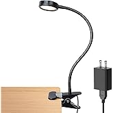 LEPOWER Clip on Light/Reading Lights/Book Light/Desk Lamp Color Changeable/Night Lights Clip on for Desk, Bed Headboard and Computers, Adapter Included (Black)