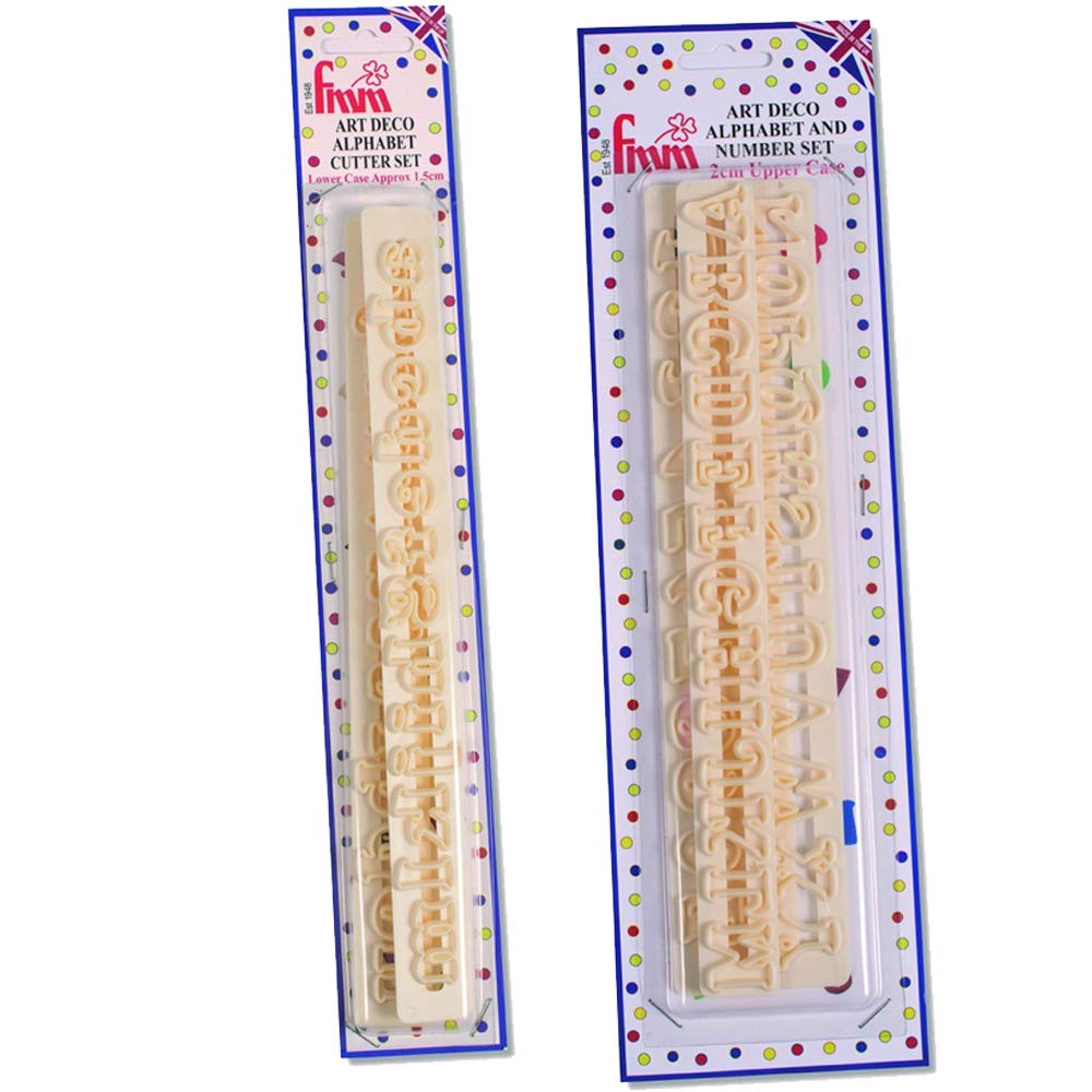 FMM Art Deco Uppercase Alphabet & Numbers and Lower case Alphabet (Two Set of Cutters -Tappit Range)