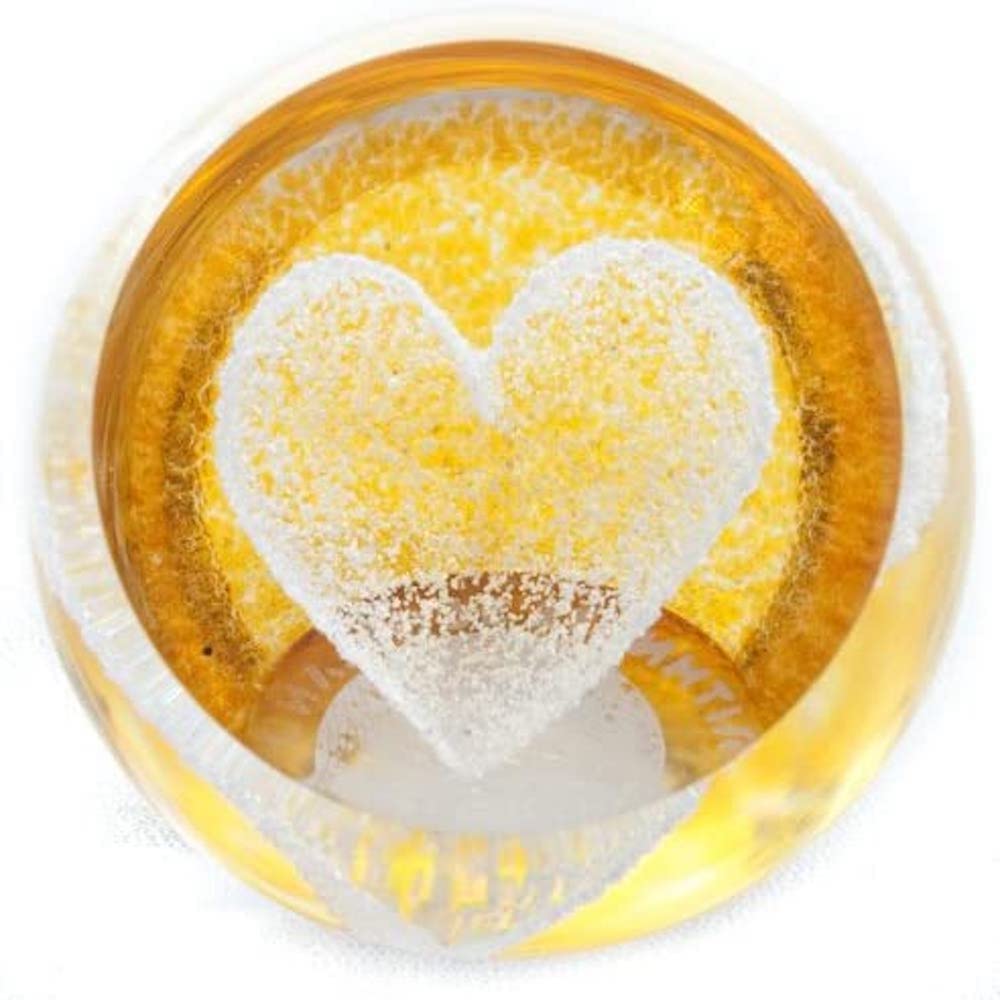 Caithness Glass Gold Heart Paperweight | Handcrafted Glass Paperweight | Made in Scotland | Gift or Collectable