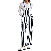 Cicy Bell Womens Casual Striped Bib Overalls Adjustable Straps Straight Leg Jumpsuits Denim Jean Long Rompers Pants