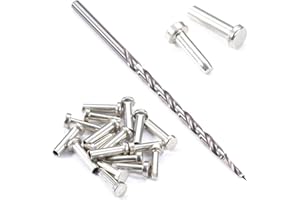 EZSMITH Cutlery Rivets (10 Pack) + [1] Step Drill for DIY Handles & Knife Handle Repair - USA Size (0.187 x 0.115 x 0.520 Inch) - (Nickel Silver) - 2-Piece Rivet Knife Handle Fasteners