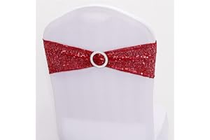 Dimatic 25 PCS Stretch Sequin Chair Sashes Chair Stretchy Spandex Bands for Wedding Reception Events Banquets Chairs Decoration (Red)