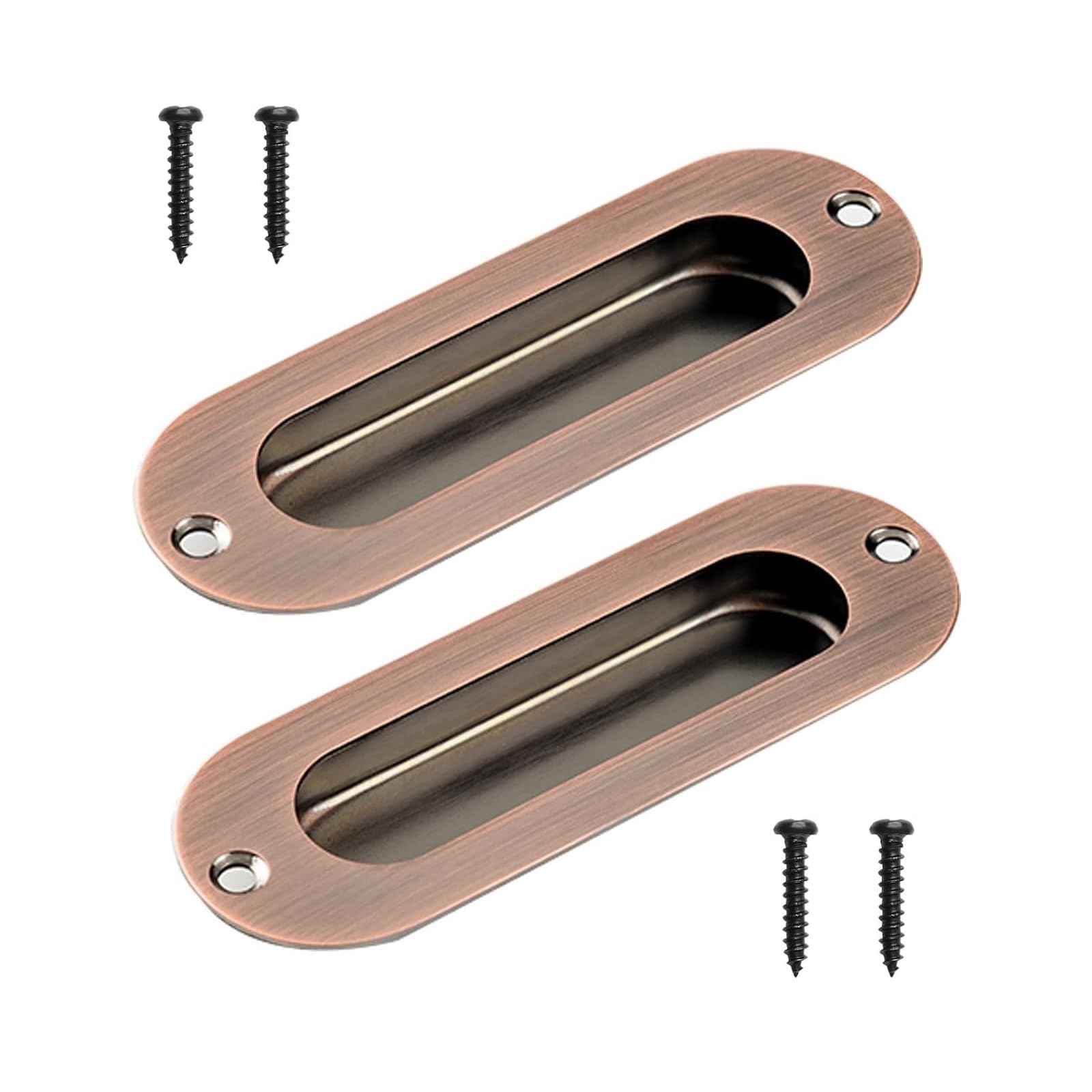 MiJunHD Recessed Flush Door Handles Stainless Steel Cabinet & Furniture Door Pulls 102 * 51mm Silver Rectangle Handles/Pulls for Interior & Closet Doors (2*Red 120 * 40mm Round) — image 1