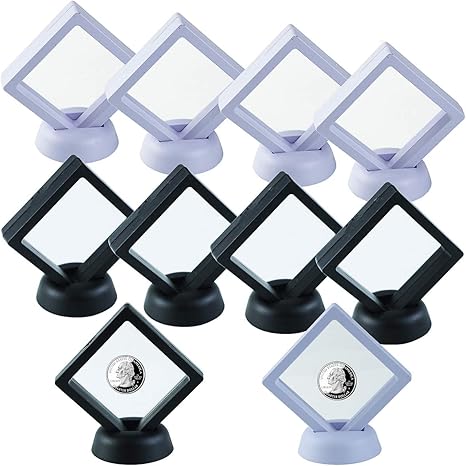 Amazon Co Jp Twdrer ダイヤモンドスクエアメダリオンチャレンジコインチップディスプレイホルダースタンド 3dフローティングフレームディスプレイケースホルダーボックス パール メダル 標本を飾る 2 75インチ 2 75インチ 0 8インチ ブラックとホワイト 10個
